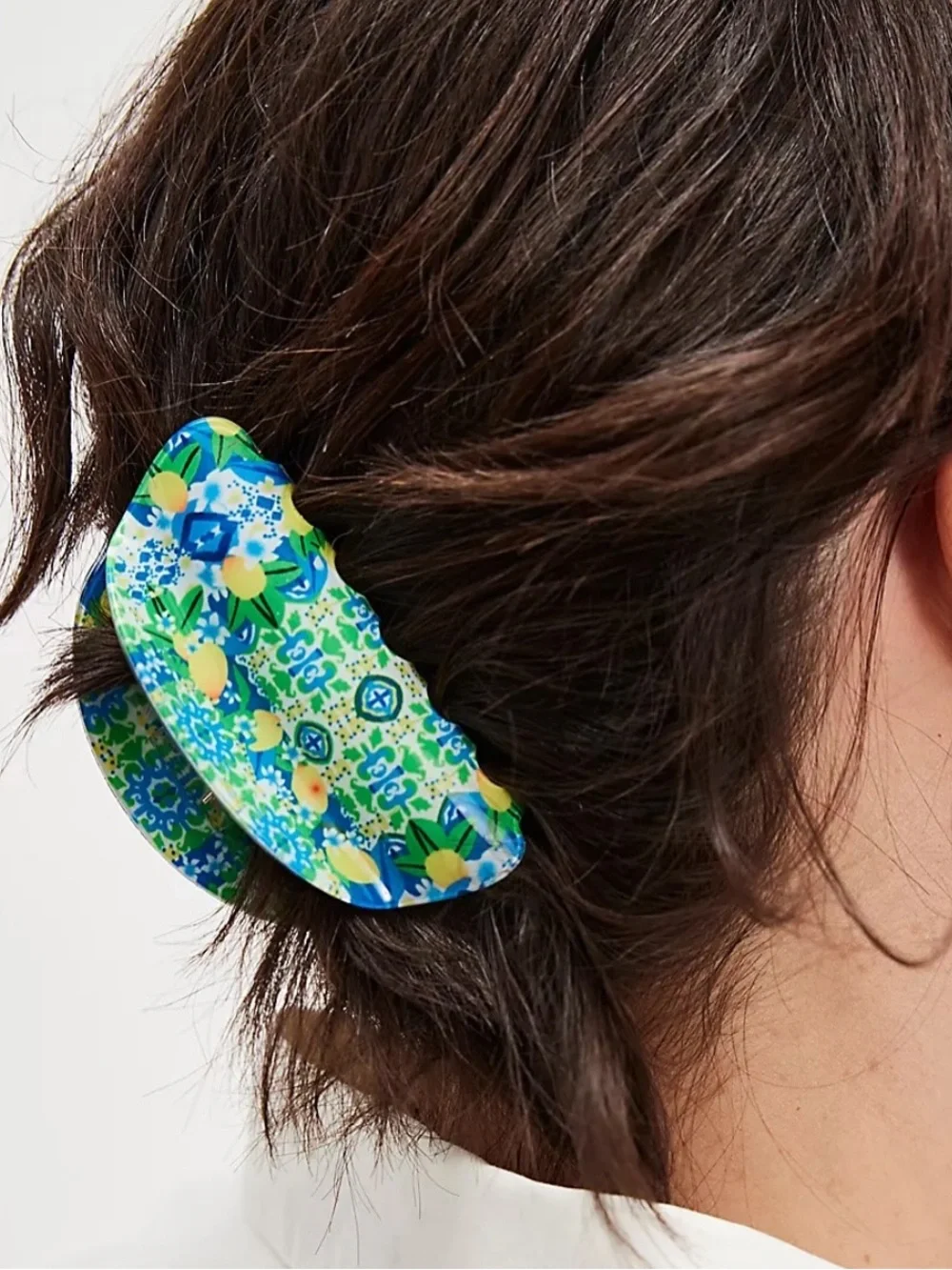 Free People Well Traveled Claw Clip Lemon Tree Blue Green Pattern Hair NEW NWT